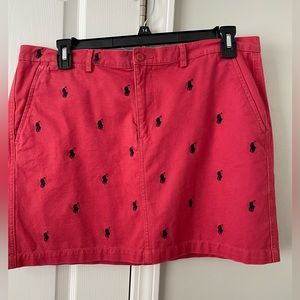 NWT Ralph Lauren Sport cotton skirt red with navy polo emblem. SMOKE FREE HOME
